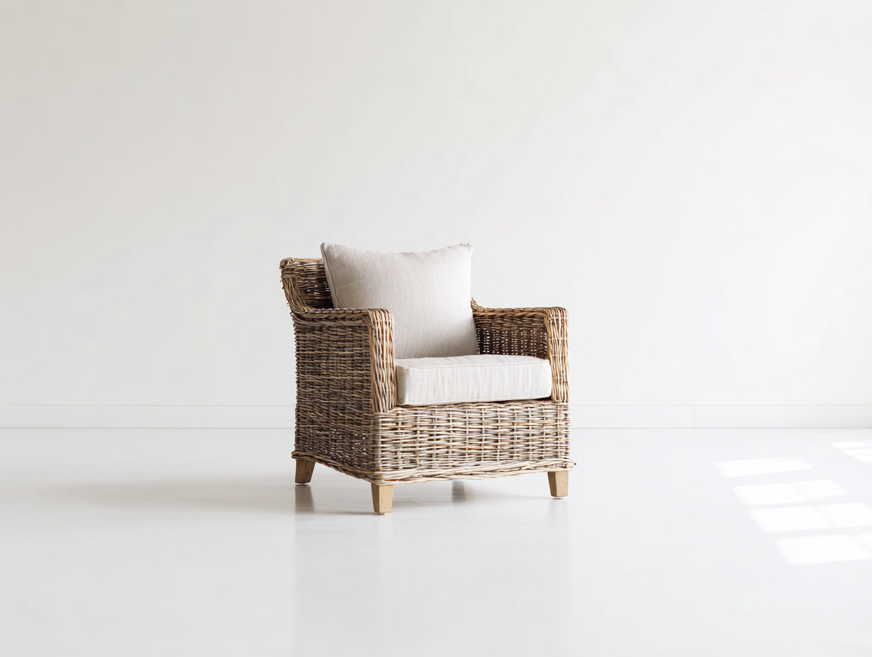 Sillones de ratán natural 82x78x76 cm - Marrón natural-Beige - Diseño artesanal