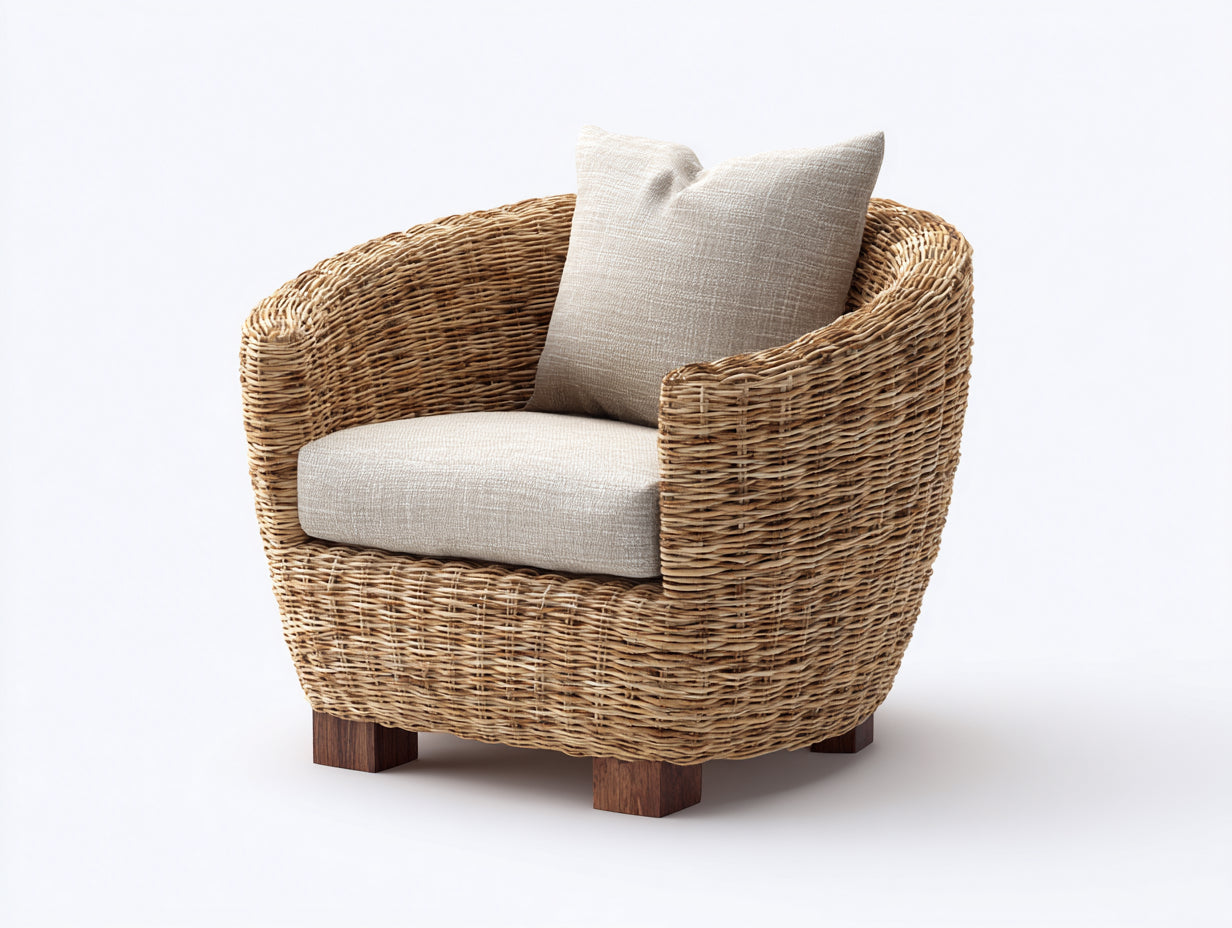 Sillones de ratán natural 88x82x76 cm - Marrón natural-Beige - Diseño artesanal
