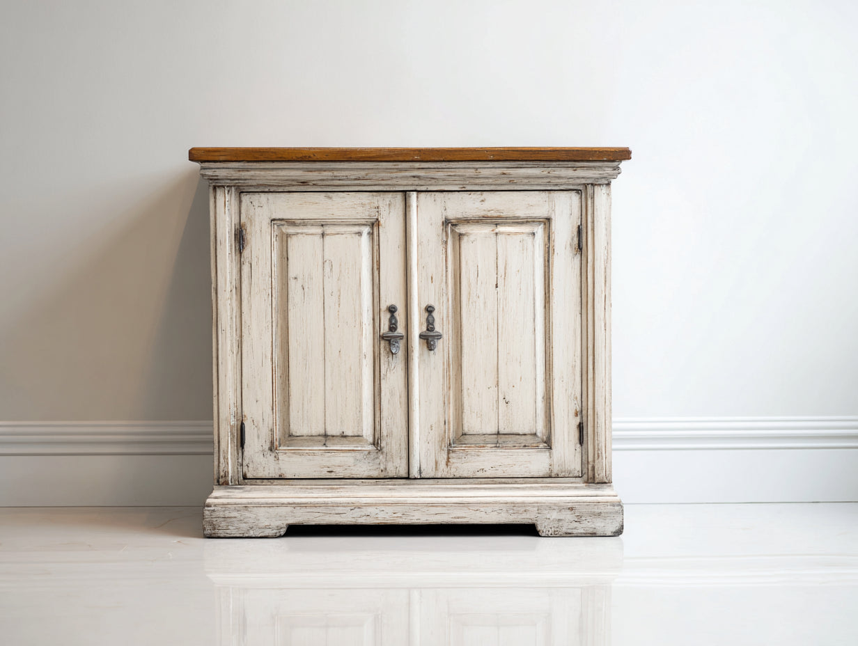 Aparadores de madera 110x42x90 cm - blanco envejecido y marrón - estilo rústico con 2 puertas