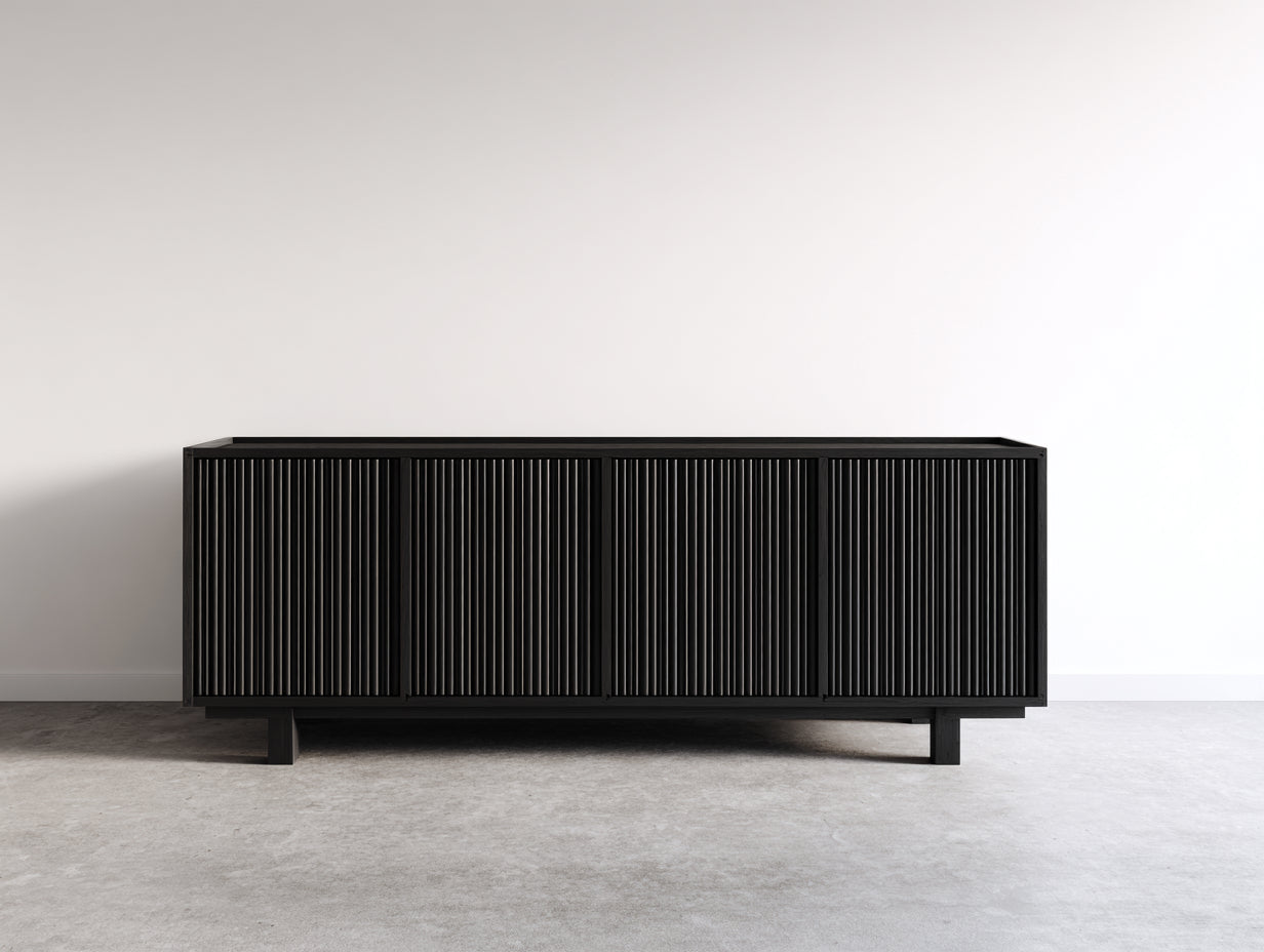 Mueble recibidor de madera 180x42x78 cm negro - diseño moderno con puertas ranuradas