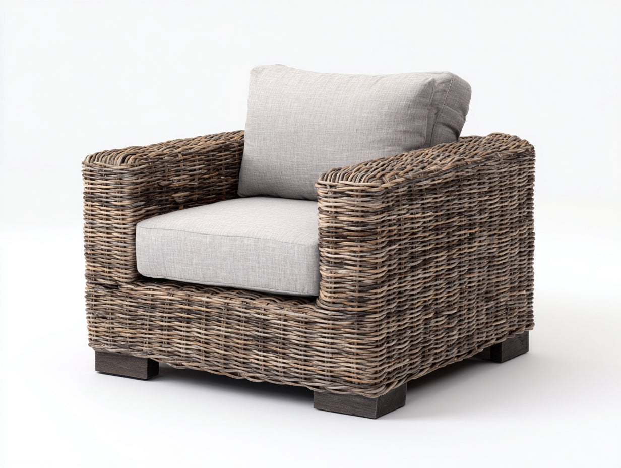 Sillones de ratán ratán y tela 92x88x72 cm - natural-beige - diseño moderno con cojines