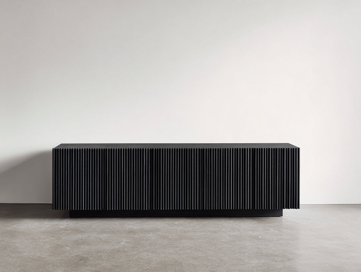 Mueble recibidor madera 180x40x60 cm - negro - diseño moderno con puertas acanaladas