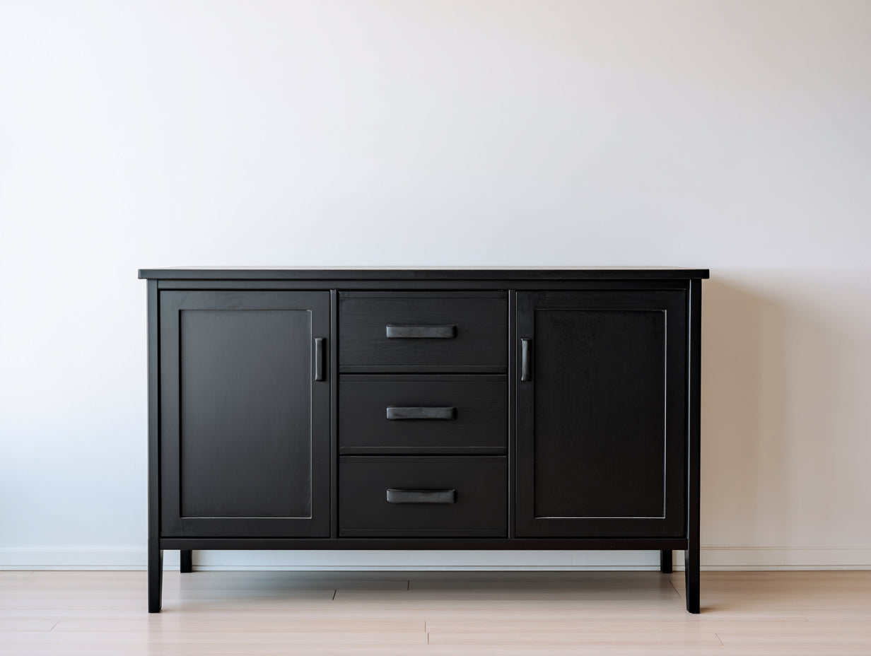 Mueble recibidor de madera 140x40x85 cm - negro - estilo moderno con puertas y cajones