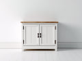 Aparadores de madera 85x38x82 cm blanco y madera natural - diseño rústico con puertas