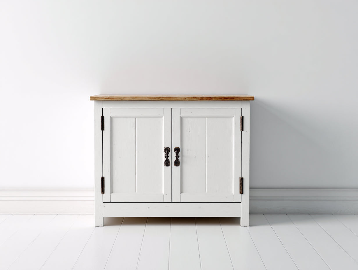 Aparadores de madera 85x38x82 cm blanco y madera natural - diseño rústico con puertas