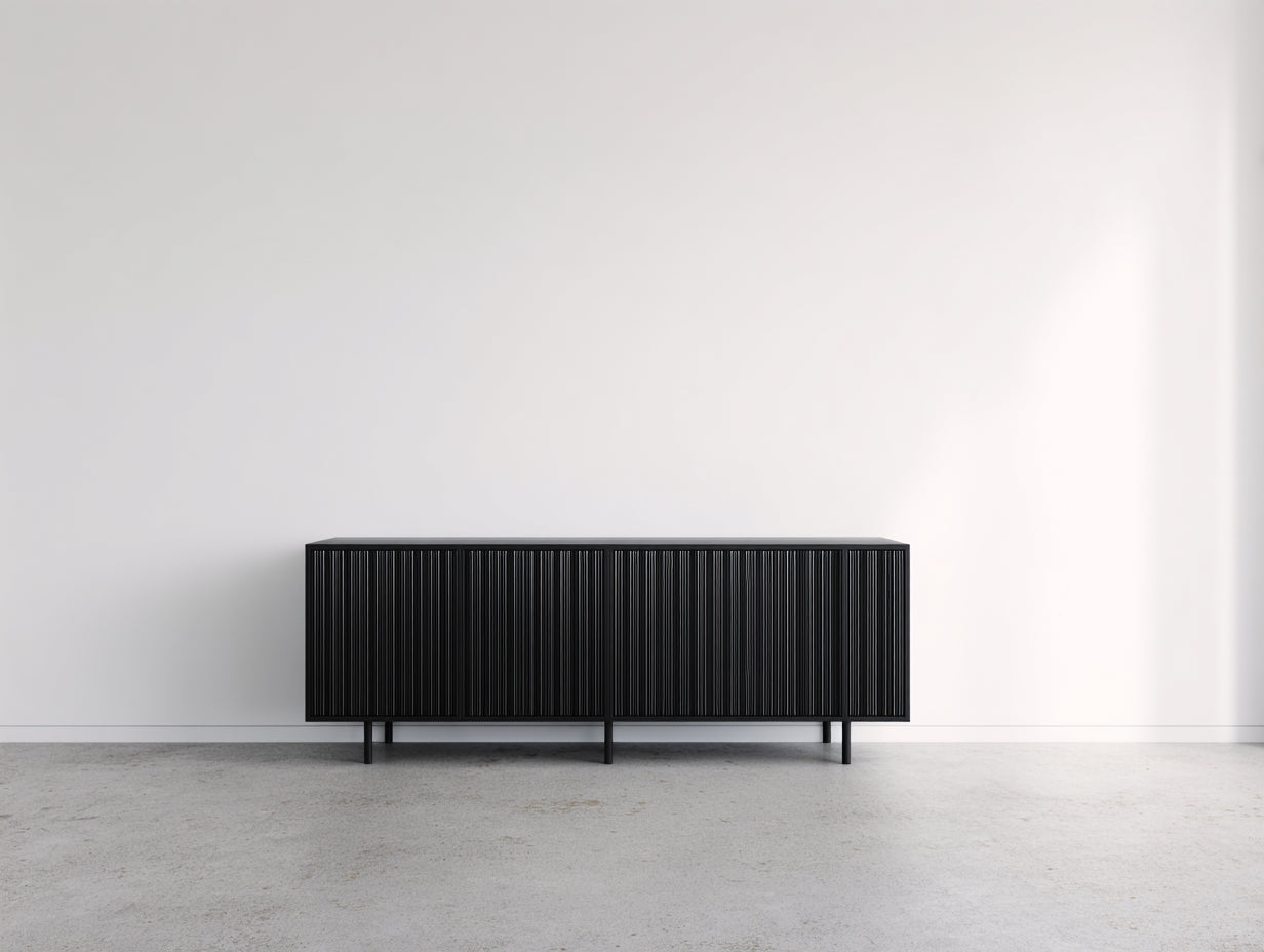 Mueble recibidor de madera 160x40x75 cm - negro - diseño moderno acanalado