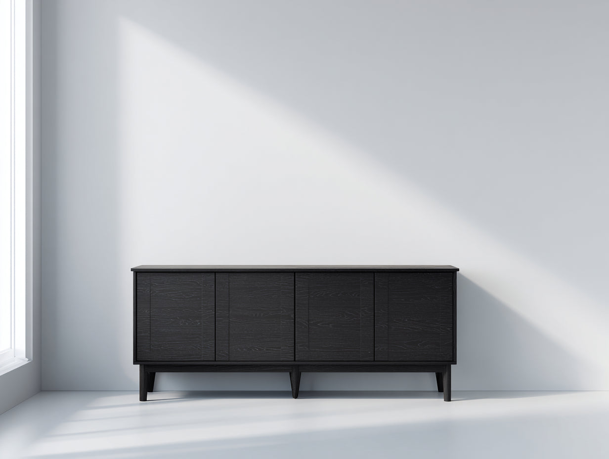 Mueble recibidor de madera 155x42x78 cm - negro - diseño moderno con veta visible