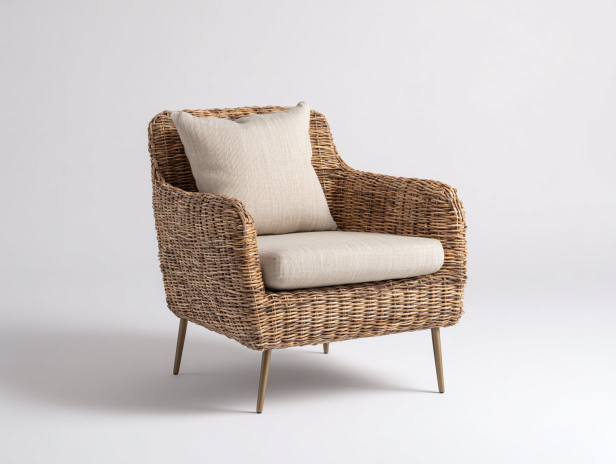 Sillones de ratán ratán y tela 88x82x86 cm - natural-beige - diseño contemporáneo acolchado