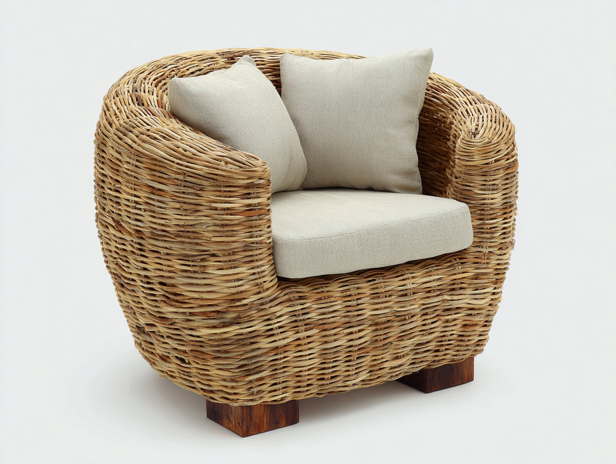 Sillones de ratán natural 86x82x78 cm - natural-beige - diseño redondeado para exterior