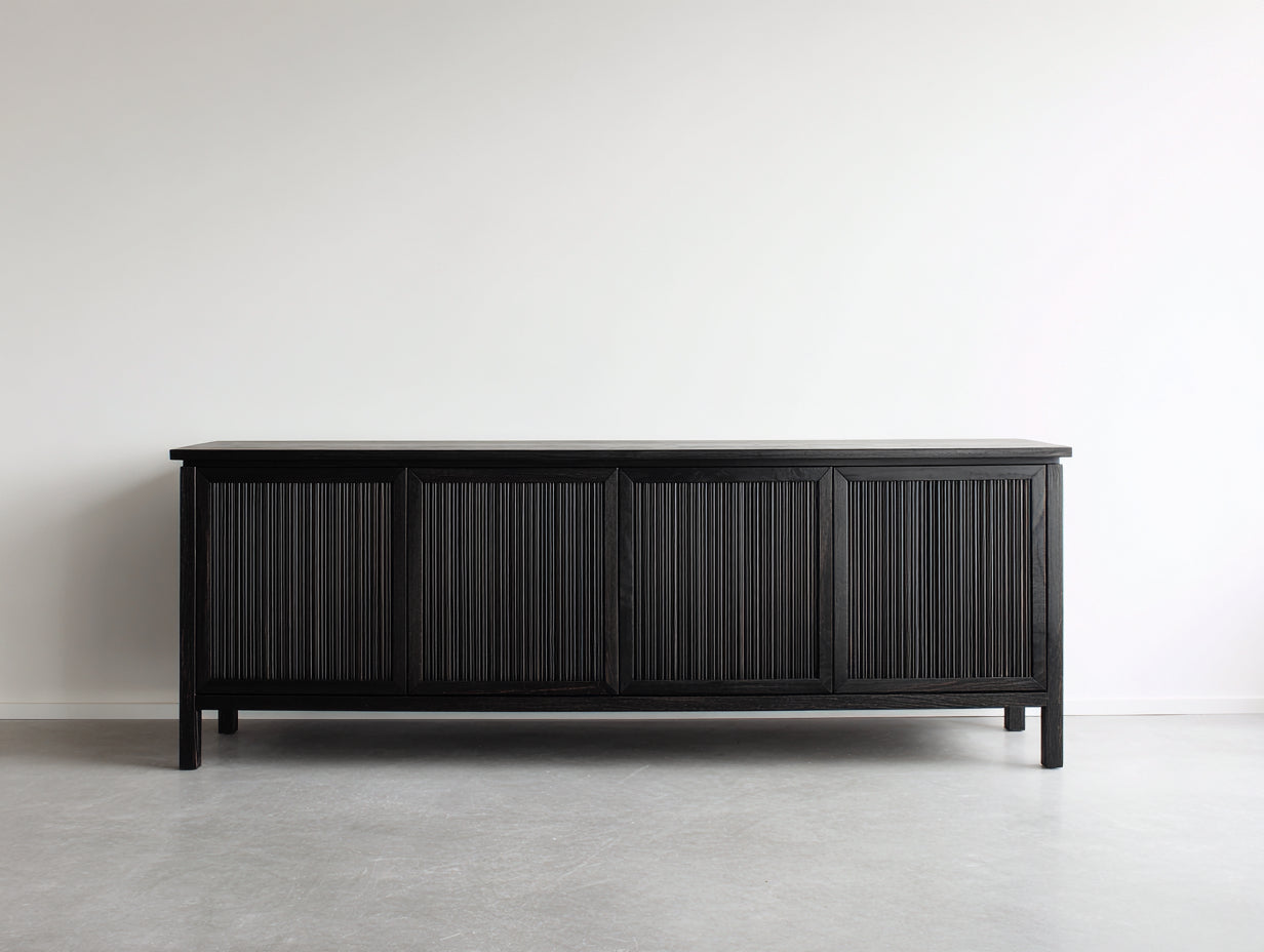 Mueble recibidor de madera 185x45x82 cm negro - diseño elegante con puertas acanaladas