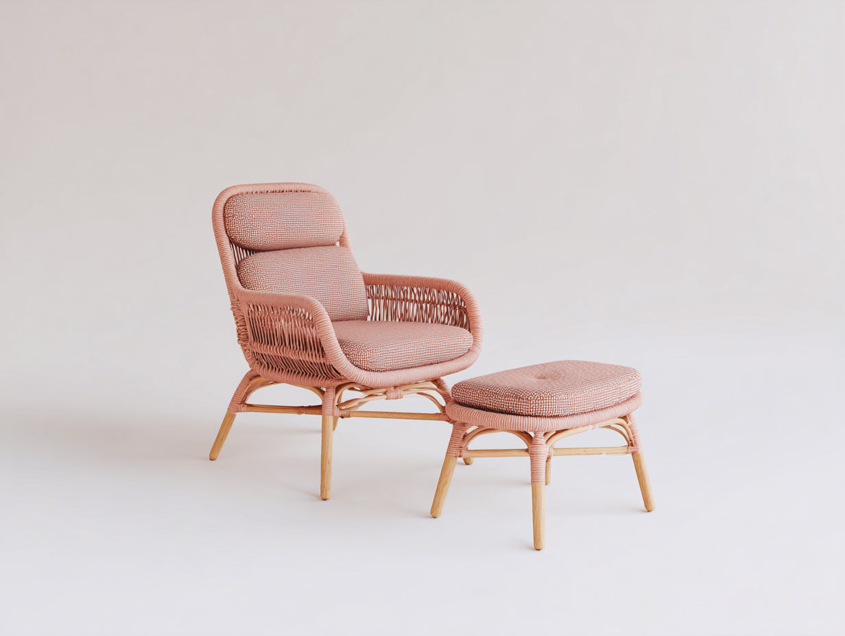 Sillones de ratán 75x78x92 cm - rosa-natural - diseño bohemio para salón