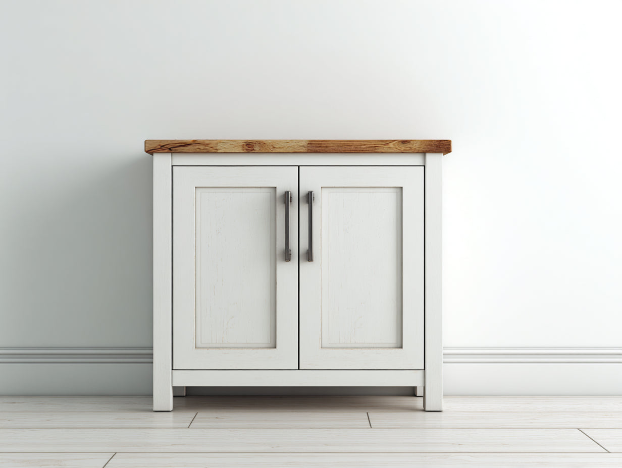 Aparadores de madera 88x40x90 cm blanco y madera natural - diseño moderno con puertas